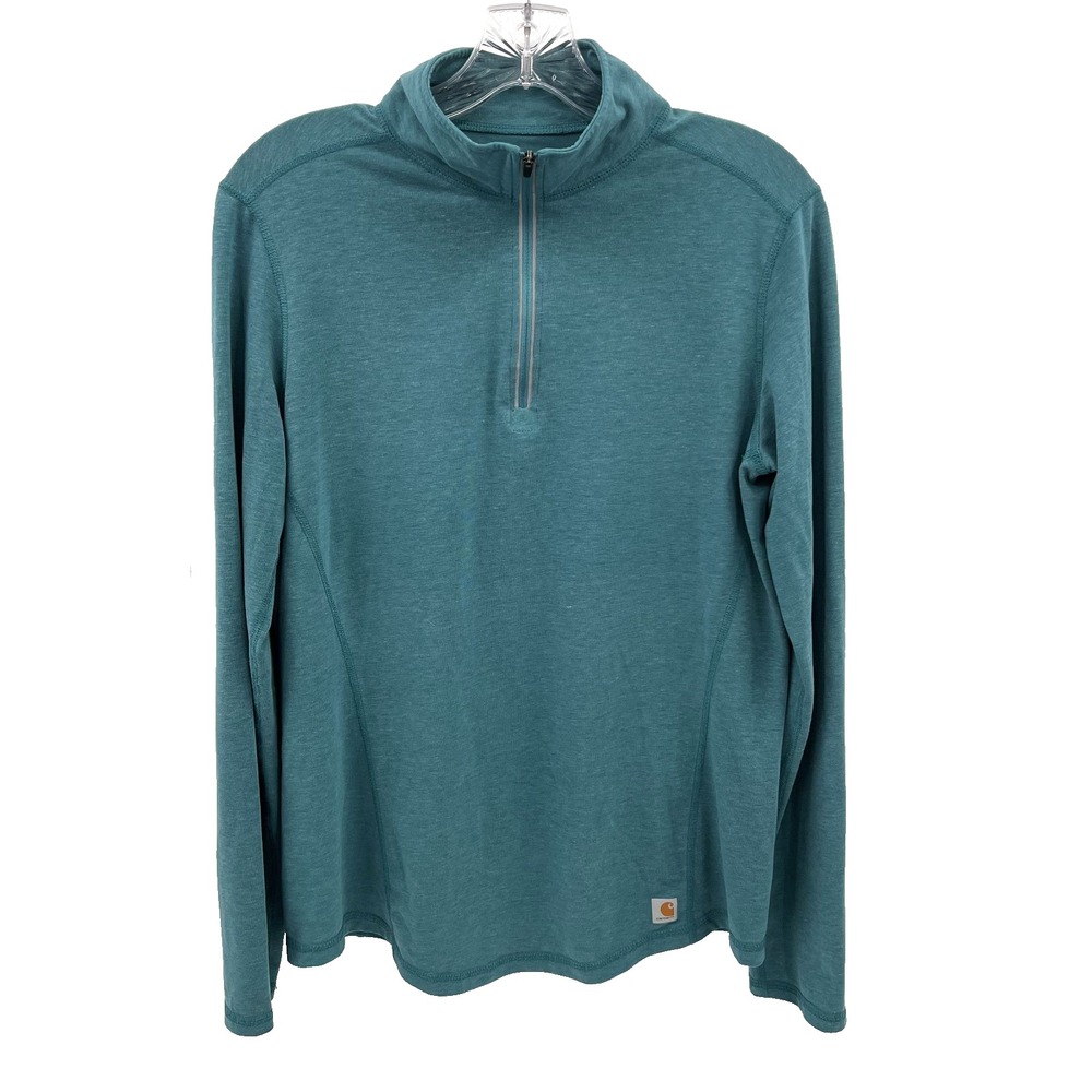CARHARTT G-Force Women's Sz M (8-10) Teal Long-Sleeve 1/4-Zip Shirt Top Stretch